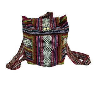 Pinzon Mini Backpack Multicolor Aztec Mexican Drawstring Boho Woven Bag NEW